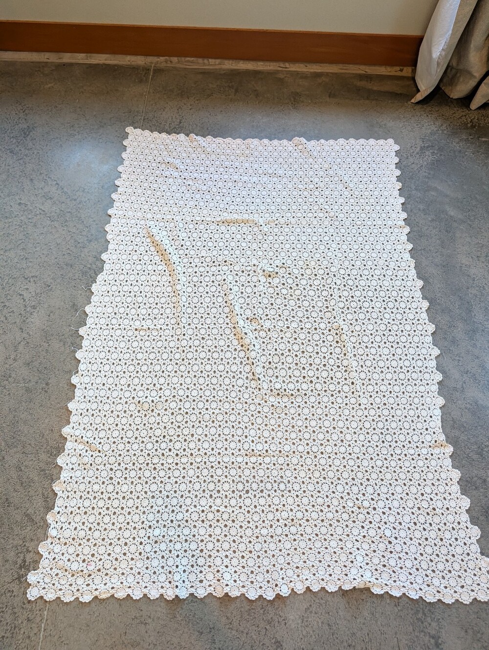 Crochet Tablecloth Ecru Rectangle Vintage Large Beautiful